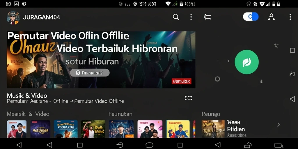 Antarmuka JURAGAN404 menampilkan berbagai fitur Pemutar Video Offline yang menarik.
