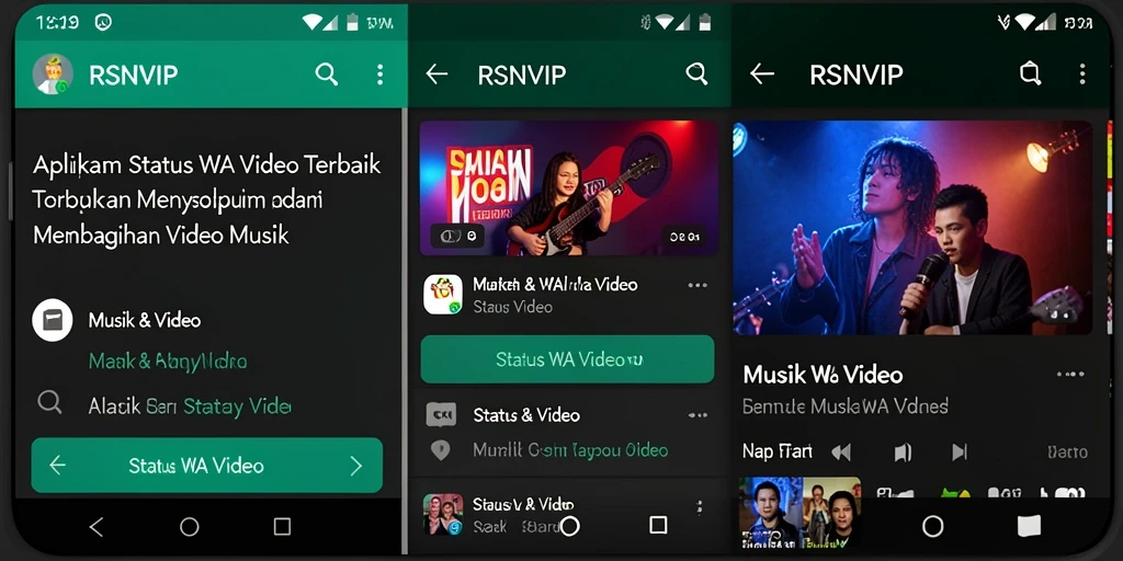 Antarmuka aplikasi RSNVIP untuk Status WA Video yang menarik dan mudah digunakan.